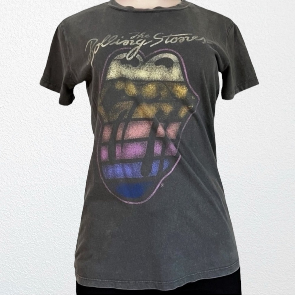 Bravado Cotton On Rolling Stones Logo Rainbow Pastel Tongue SZ S Faded Black
